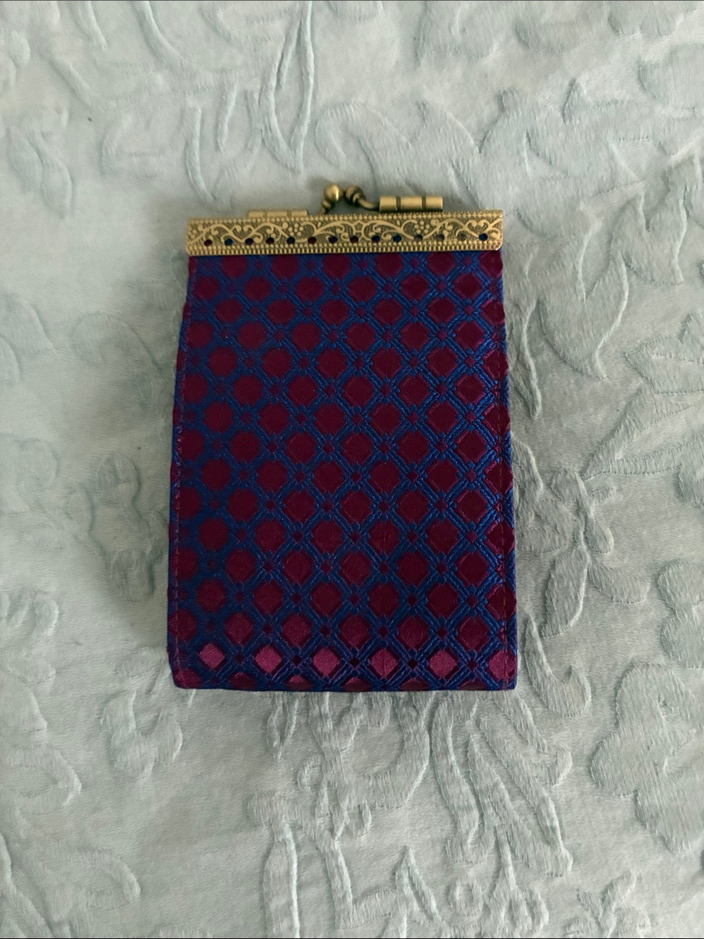Elegant Purple and Blue Evening Clutch with Ornate Gold Frame
